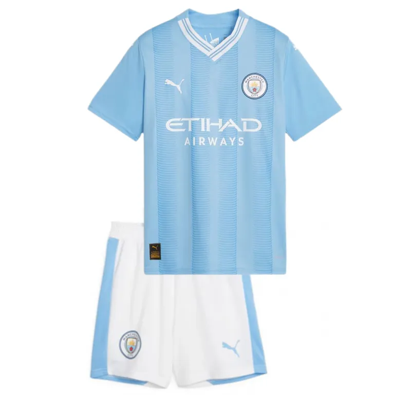 6185c2b952 2023/24 Kids Manchester City Home Jersey Kit - Image 1